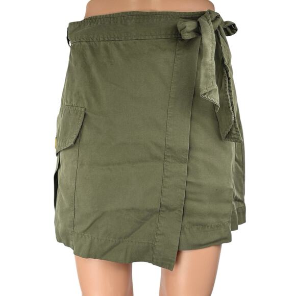 Rachel Roy Olive Green Utility Pocket Tie Waist Cargo Wrap Mini Pencil Skirt S - Picture 1 of 5